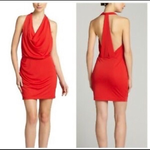BCBG Beautiful Red Halter Mini Dress Size Small Cowl Neckline T-Back  Like New S - Picture 3 of 10